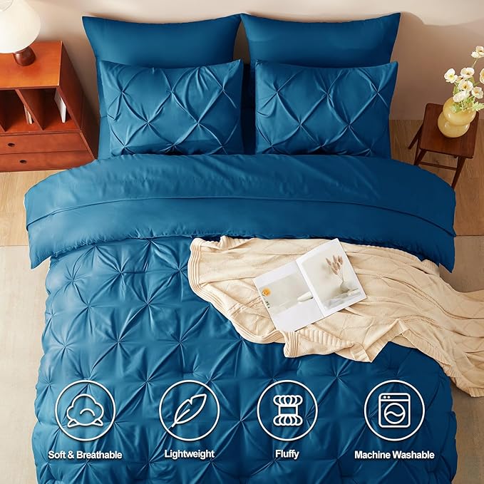 CozyLux Full Size Comforter Sets Teal, 7 Pieces Pintuck Bed in A Bag Teal - Image 2