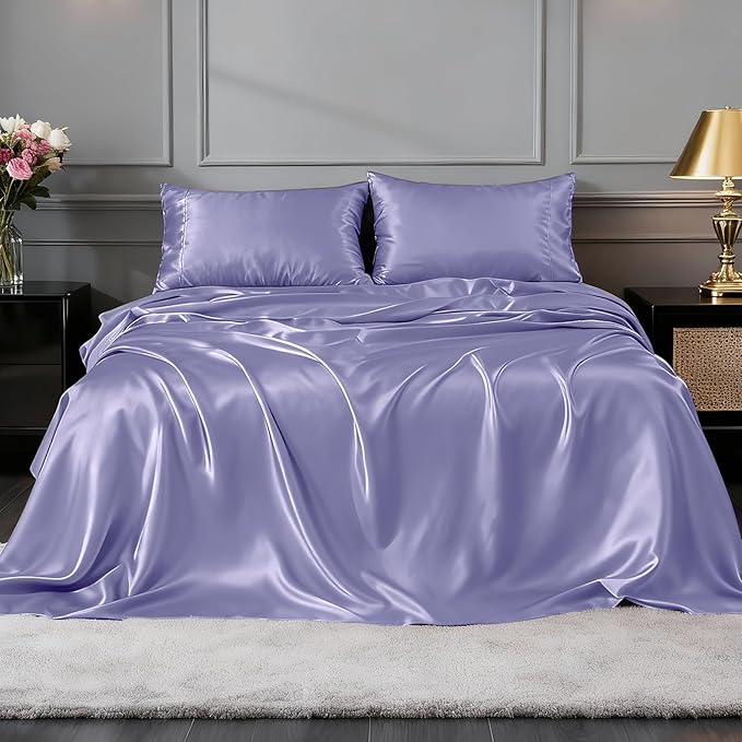 FreshCulture Satin Sheets Queen Size Bed Set- 4 Piece Luxury Soft Silky Queen - Image 2