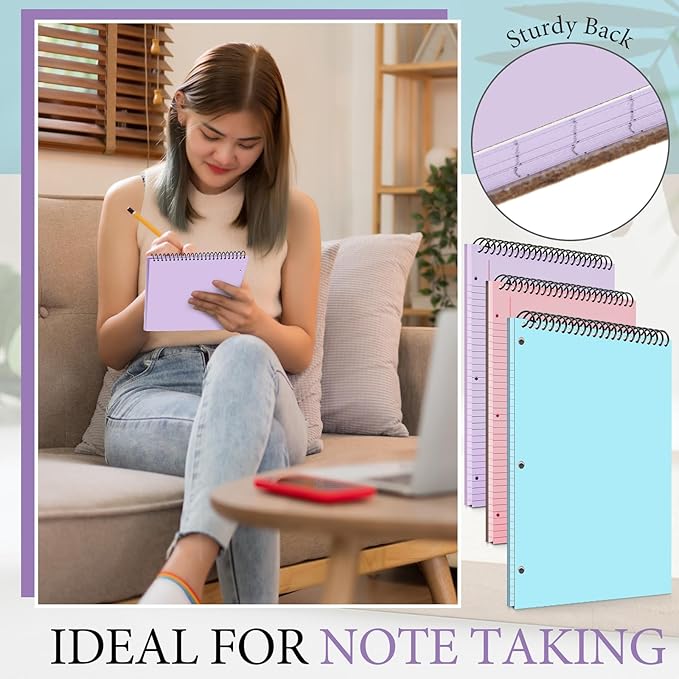 10 Packs 8.5" x 11" Top Spiral Notebook with 3 Hole Punched Legal Pads College Ruled Notepad 50 Sheets Hard Cardboard Paper Wirebound Notepad for Office School Business (Pink,Blue,Purple)-DeskoryOffice