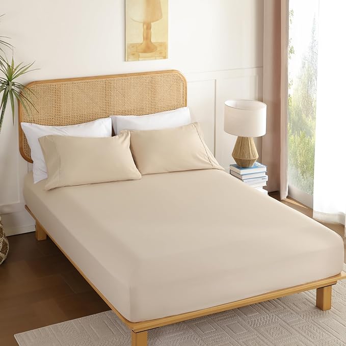 Full Sheet Set 4 Piece, Wrinkle Free, Oeko-Tex Certified Bedsheets，Cream - Image 7