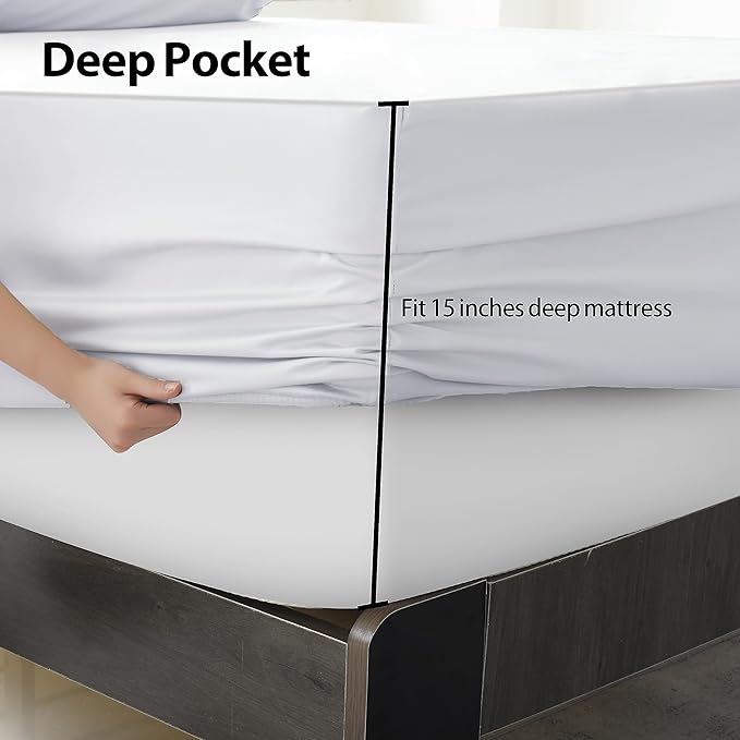 King Size Fitted Sheet Only White, 100% Egyptian Cotton 600 Thread Count - Image 4