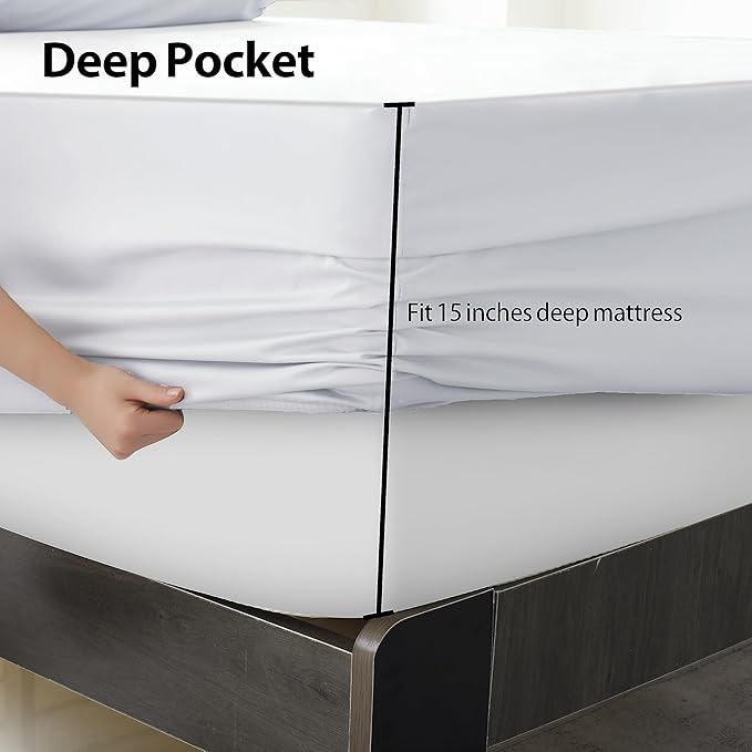 Twin Size Fitted Sheet Only White, 100% Egyptian Cotton 600 Thread Count - Image 4
