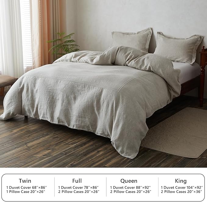 Simple&Opulence 100% Washed Linen Duvet Cover Set 68"x86" - Image 5