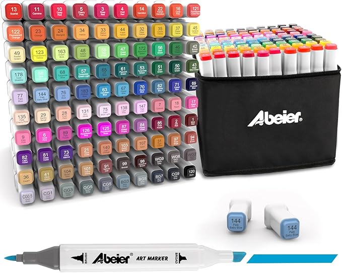 100 Colors Alcohol Markers Set, Dual Tips Blender Art Marker for Drawing, Permanent Sketch Markers for adult coloring, Alcohol Based, Adults Coloring and Artist Illustration.(BRUSH TIP)-DeskoryOffice