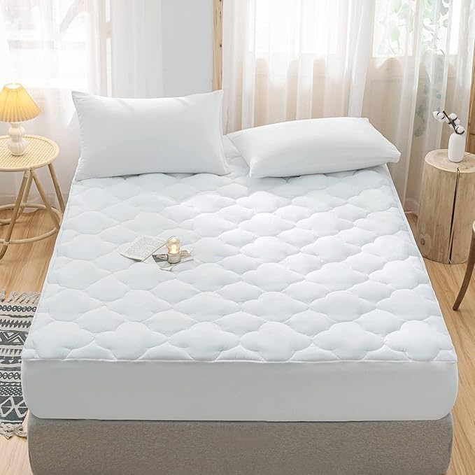 WhatsBedding Waterproof Mattress Pad King Cotton Top Down Alternative Filling - Image 5
