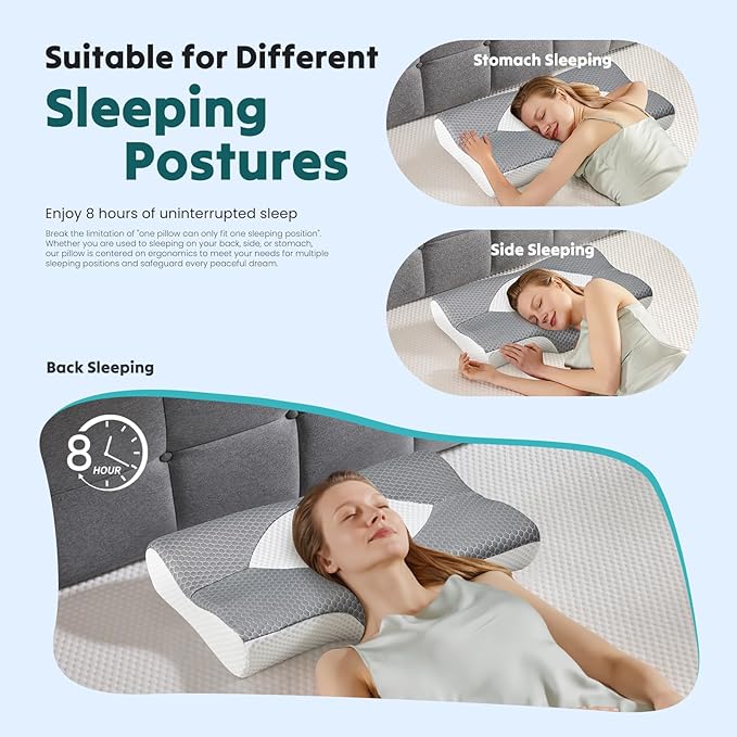 DUMOS Cervical Neck Pillow for Sleeping, Cooling Ergonomic Memory Foam Pillow - Image 7