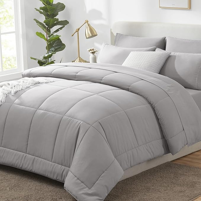 CozyLux Oversized King Comforter Sets French Grey, 7 Pieces Bed in a Bag by CozyLux