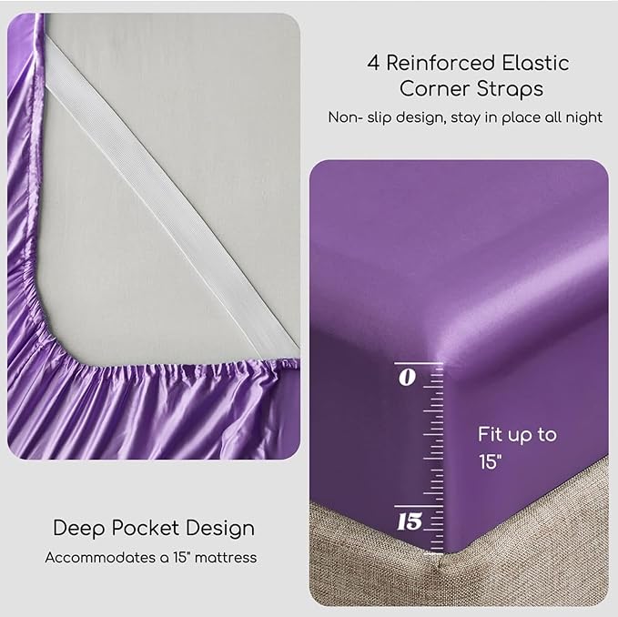 MR&HM Satin Bed Sheets, Twin XL Size Sheets Set - Image 4