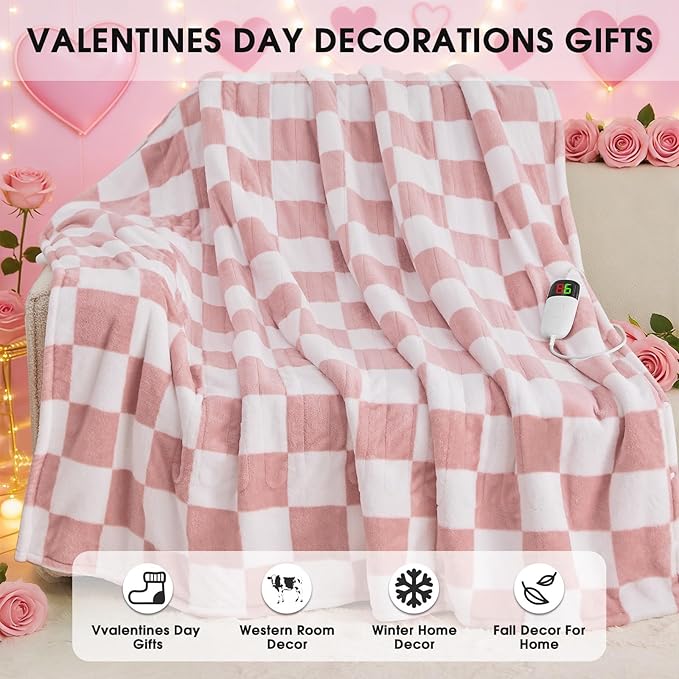 Light Pink Heated Blanket Electric Throw, 50X60 Heating Blanket - Image 8