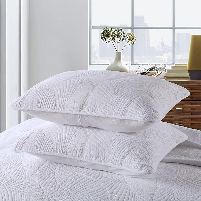 ROOMLIFE King Quilt Set Palm Leaves Pattern 3 PCS 100% Cotton Soft Breathable - Image 5