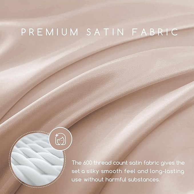 MR&HM Satin Bed Sheets, Twin Size Sheets Set - Image 2