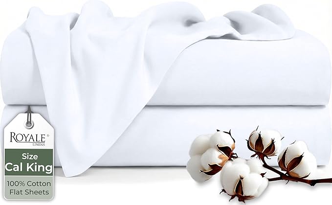 Royale Linen 100% Organic Cotton California King 2 Pack Flat Sheet Only -Super by ROYALELINENS
