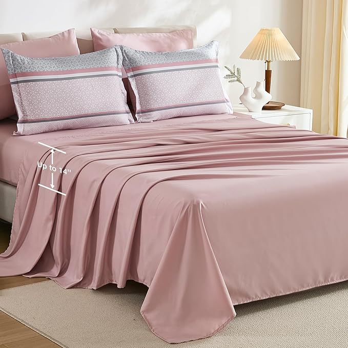 WONGS BEDDING Pink Queen Comforter Set 7 Pieces, Boho Striped Bed in a Bag - Image 5