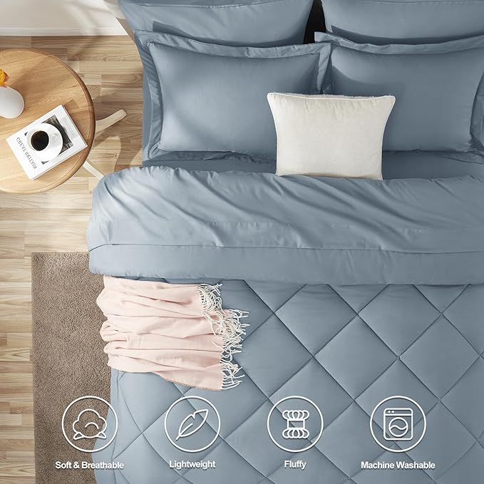 CozyLux Oversized King Comforter Set Dusty Blue, 7 Pieces Bed in a Bag - Image 2