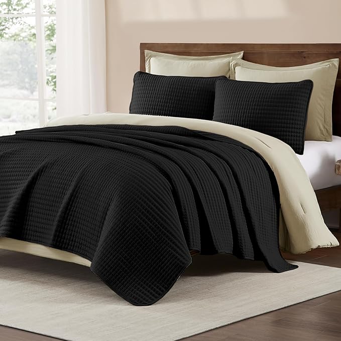 WRENSONGE King Size Quilt-3 Pieces Lightweight Black Bedspreads King Quilt - Image 2
