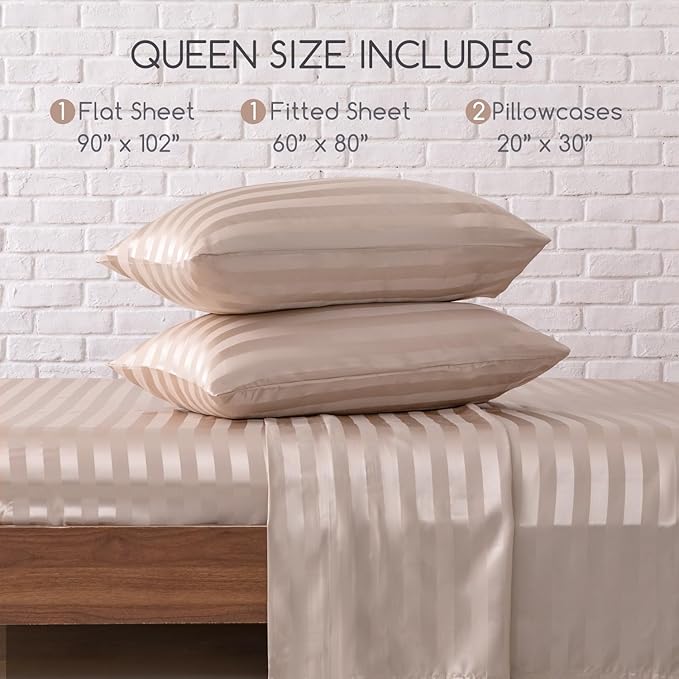 MR&HM Satin Bed Sheets, Queen Size Sheets Set - Image 2