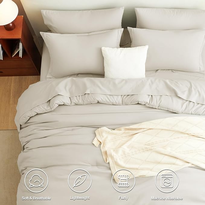 CozyLux King Comforter Set Beige, 7 Pieces Bed in a Bag Soft Bedding Comforter - Image 2