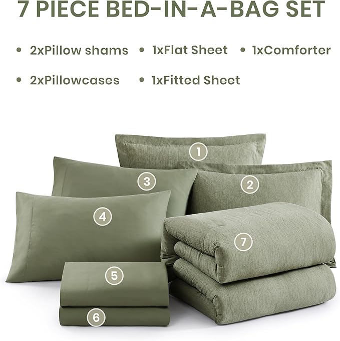 Monbix King Size Comforter Set, Sage Green King Size Bed Set Reversible 7 Pieces - Image 7