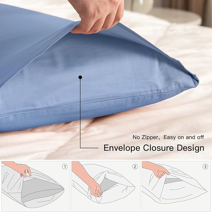 100% Cotton King Pillowcases Set of 2, Deep Dream 600 Thread Count Pillow Cases - Image 3