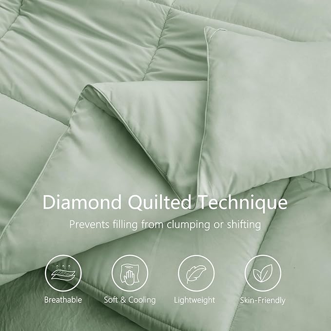 TEXARTIST Premium 2100 Series King Comforter All Season Breathable Sage Green - Image 2