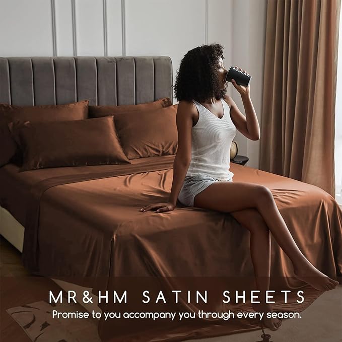 MR&HM Satin Bed Sheets, Twin XL Size Sheets Set - Image 7