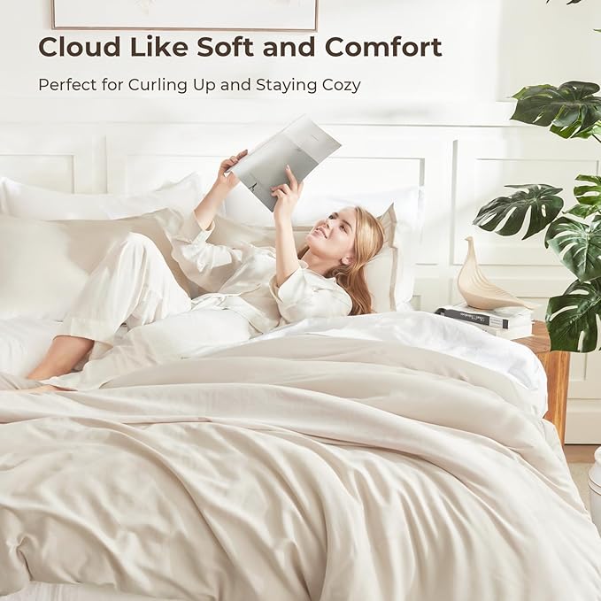 Litanika Twin/Twin XL Comforter Set Beige, 2 Pieces Lightweight Solid Bedding - Image 2