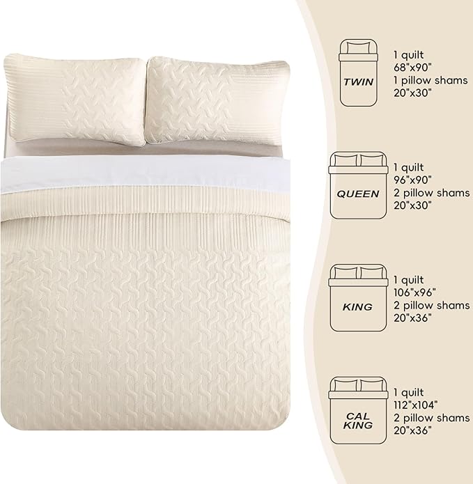 Yiran California King Size Beige Quilt Set Lightweight Oversized Bedspread - Image 7
