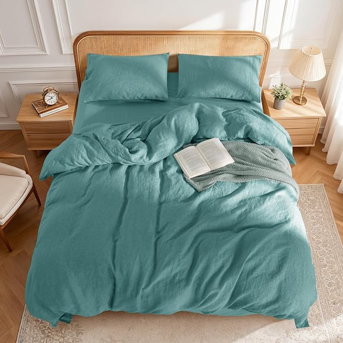 LBRO2M 100% France Linen Duvet Cover Set Queen Size 3 Pcs Natural Flax - Image 2