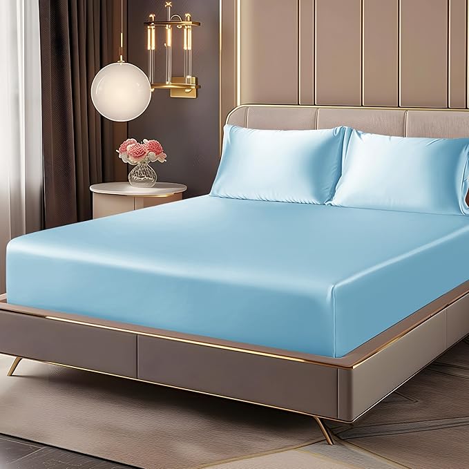 BEDELITE Satin Fitted Sheet and Pillowcases Set, Luxury Soft Similar to Silk by BEDELITE