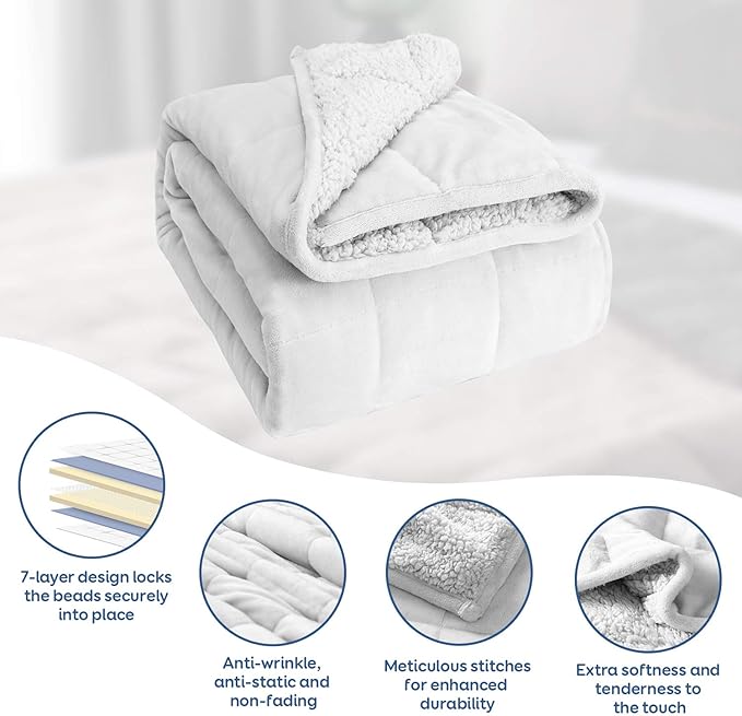 Cottonblue Weighted Blanket 15 lbs 60x80 inches, Queen Size Flannel and Shaggy - Image 4