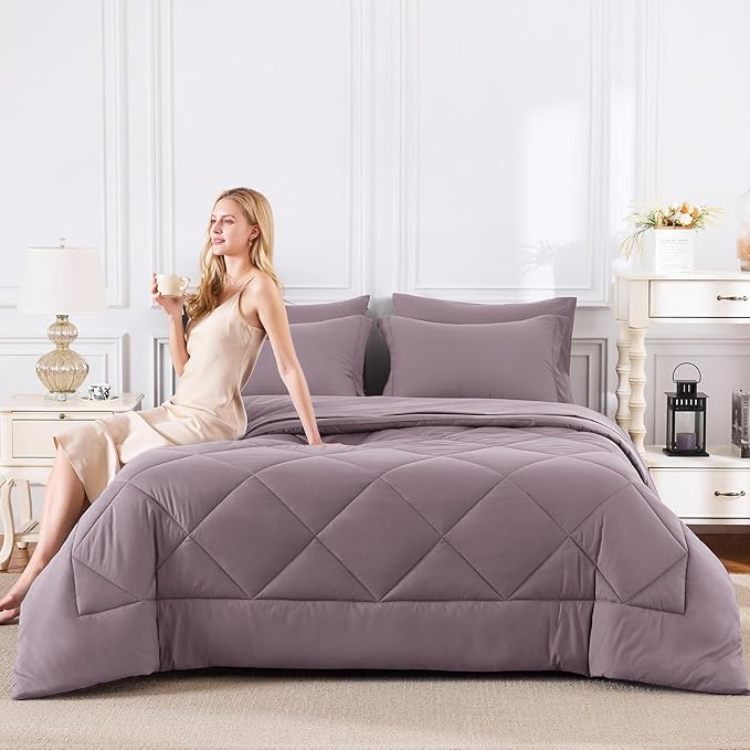 CozyLux Oversized King Comforter Set Dusty Purple, 7 Pieces Bed in a Bag - Image 7