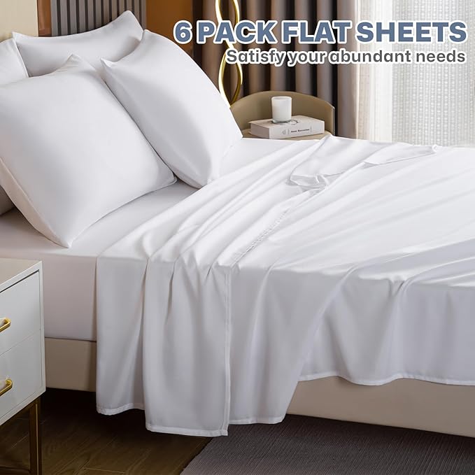 Lavisun California King Flat Sheet 6 Pack Soft Brushed Microfiber Bedding Sheets - Image 8