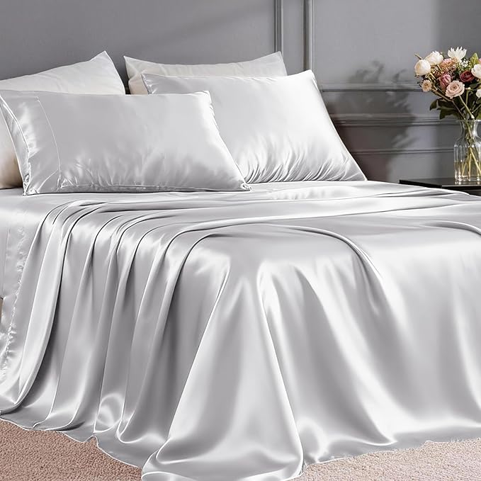 FreshCulture Satin Sheets Queen Size Bed Set- 4 Piece Luxury Soft Silky Queen by FreshCulture