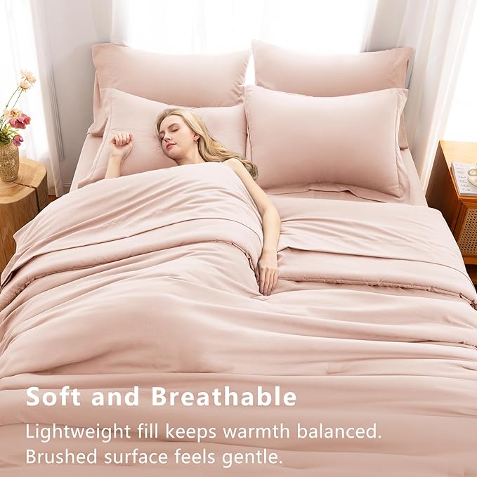CozyLux King Size Comforter Set Blush Pink, 7 Pieces Bed in a Bag King - Image 5