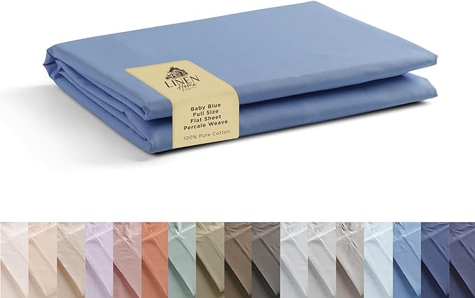 Linen Home 100% Cotton Percale 1 Flat Sheet, Full Size by LINENHOME