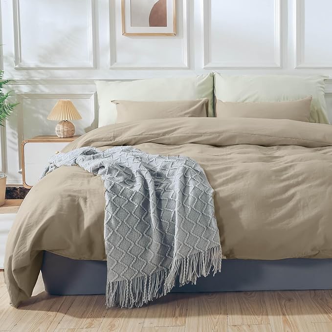 NEXHOME PRO Duvet Cover Set Kids Twin Size Linen Feel Textured Organic Natural - Image 2