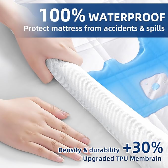 MEELUS Padded King Mattress Protector, Breathable Waterproof Mattress Pad Cover - Image 3