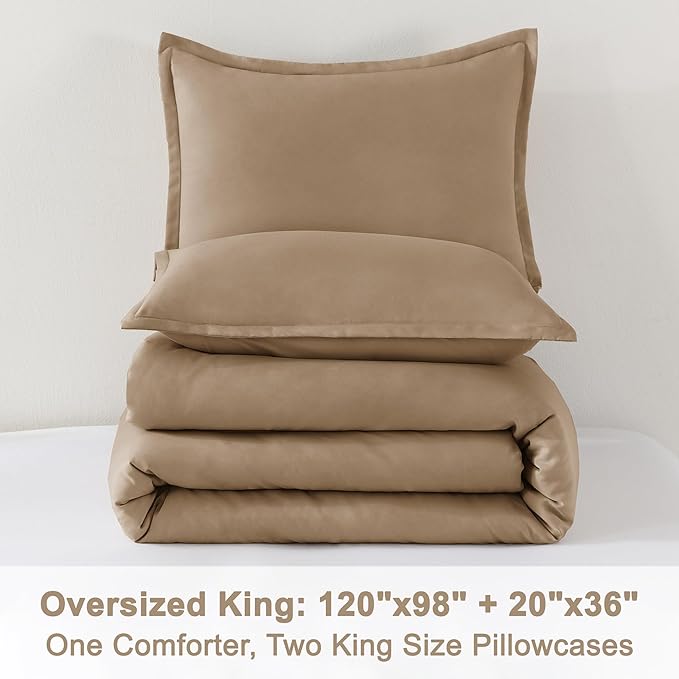 Litanika Comforters Taupe Oversized King Size, 3 Pieces Lightweight Solid - Image 9