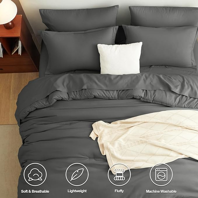 CozyLux Oversized King Comforter Set Dark Grey, 7 Pieces Bed in a Bag Comforter - Image 2