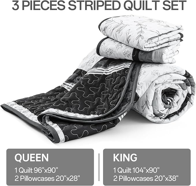 Quilt Set Queen Size, 3 Piece Soft Lightweight Microfiber Quilt Bedding Set - Image 6