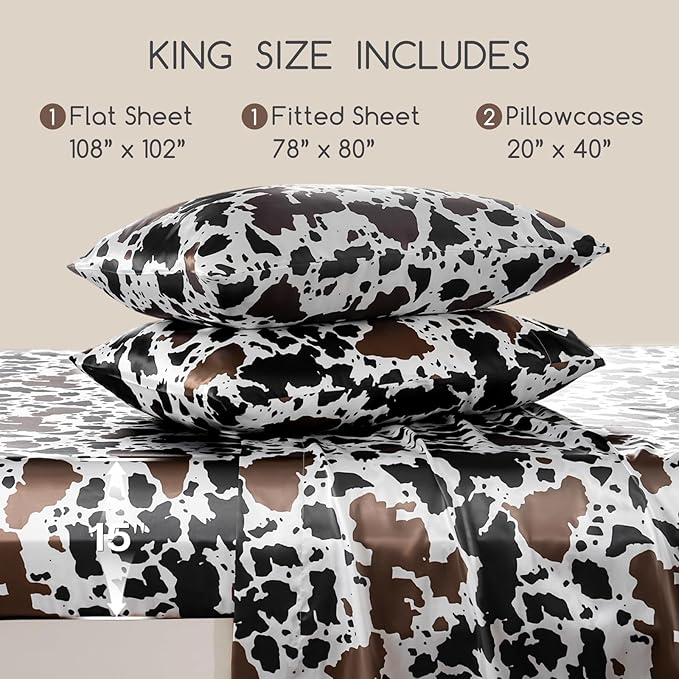 MR&HM Satin Bed Sheets with Elastic Corner Straps, King Size Sheets Set - Image 2
