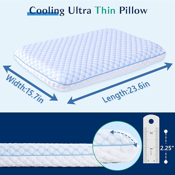 Stomach Sleeping Pillow for Stomach & Back Sleepers, Cooling Gel Thin Memory - Image 7