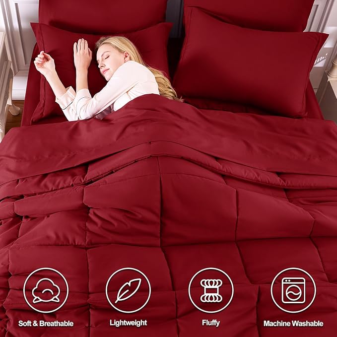 CozyLux King Size Comforter Set Dark Red - Image 2
