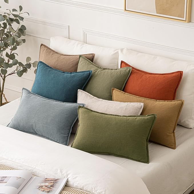 MIULEE Decorative Linen Pillow Covers 20x20 Inch Green ​Boho Farmhouse​ - Image 5