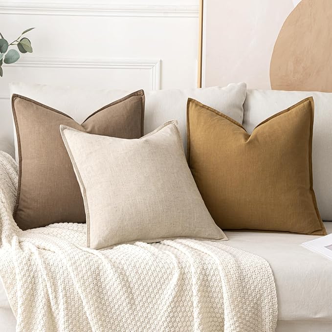 MIULEE Decorative Linen Euro Sham Pillow Covers 22x22 Inch Natural Beige Boho - Image 4