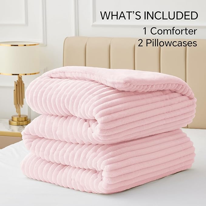 BEDELITE Fleece King Comforter Set -Super Soft & Warm Fluffy Cherry Blossom - Image 6
