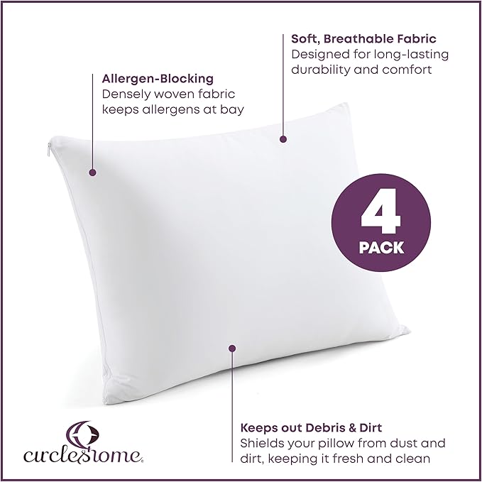 CirclesHome Pillow Protectors 4 Pack King Zippered - Image 2