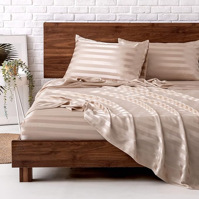 MR&HM Satin Bed Sheets, Queen Size Sheets Set by MRHM