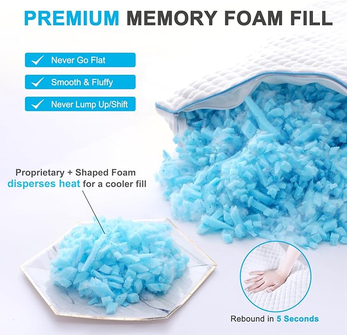 VVZ Cooling Bed Pillows King Size Set of 2, Shredded Memory Foam Pillows - Image 5