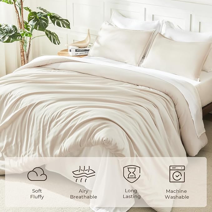 Litanika Comforter King Size Beige, 3 Pieces Lightweight Bedding Comforter Set - Image 3